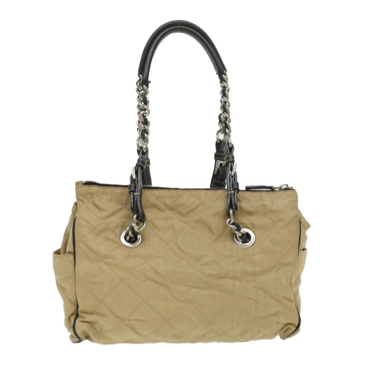 PRADA Quilted Chain Shoulder Bag Nylon Beige Auth ar8728 - 0