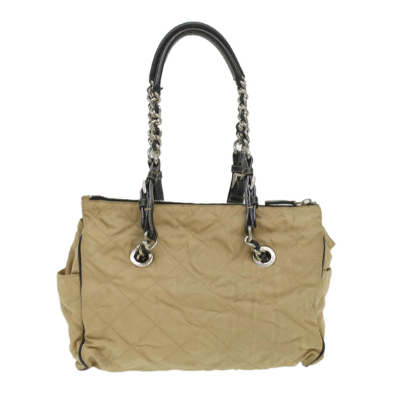 PRADA Quilted Chain Shoulder Bag Nylon Beige Auth ar8728