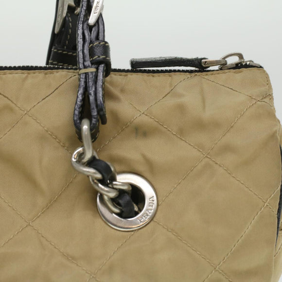 PRADA Quilted Chain Shoulder Bag Nylon Beige Auth ar8728