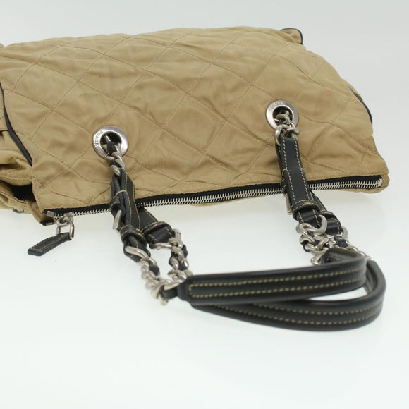PRADA Quilted Chain Shoulder Bag Nylon Beige Auth ar8728
