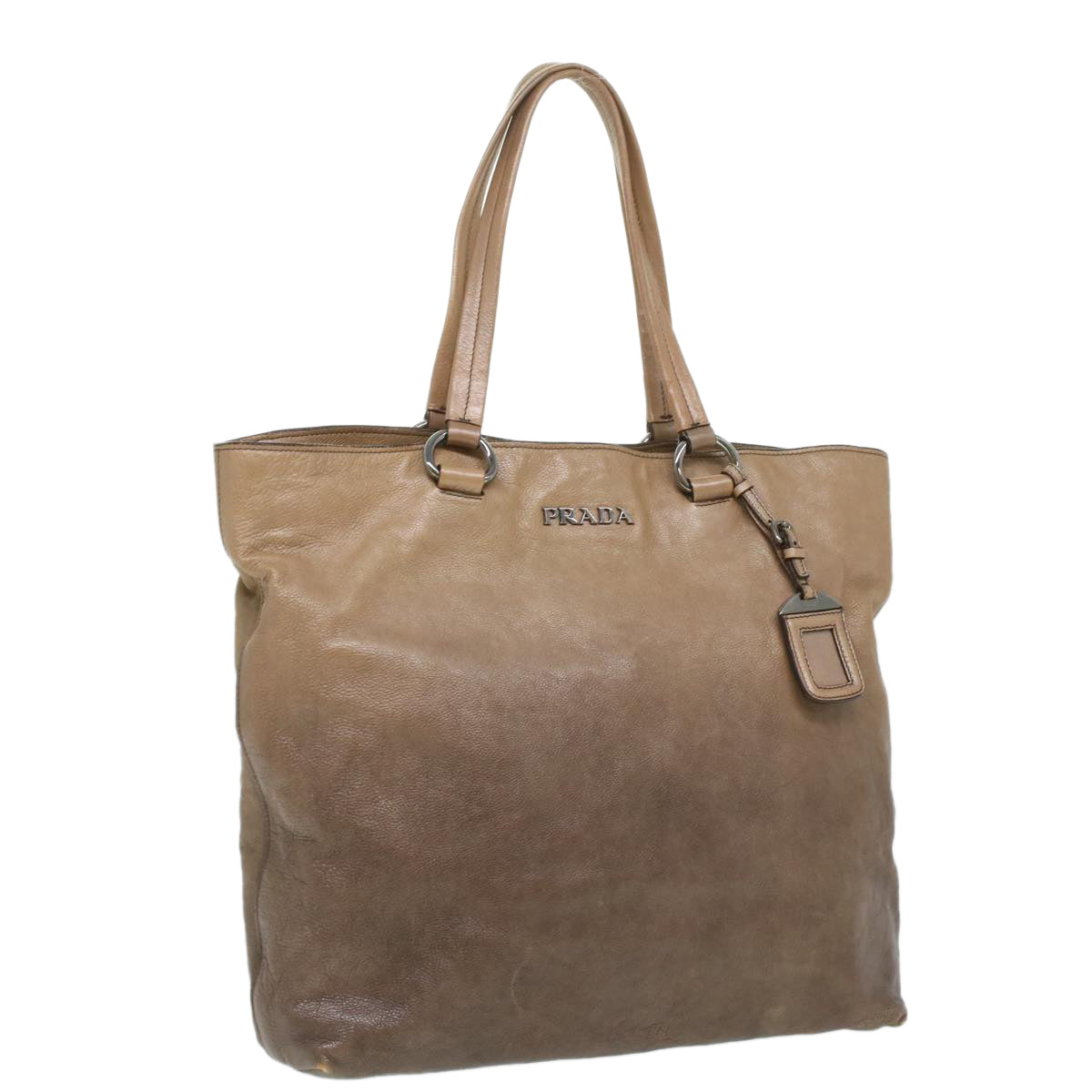 PRADA Tote Bag Leather Beige Auth ar8732