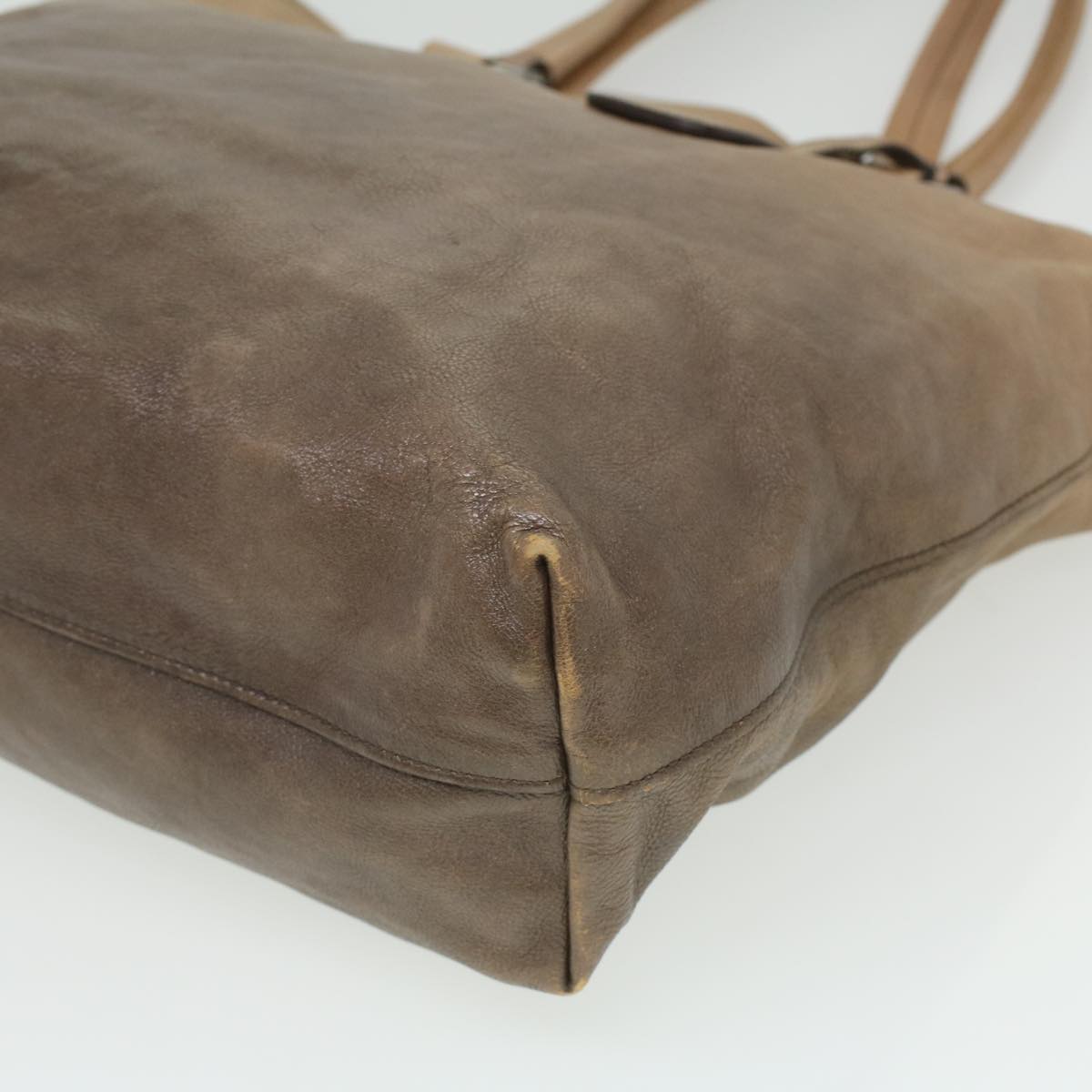 PRADA Tote Bag Leather Beige Auth ar8732