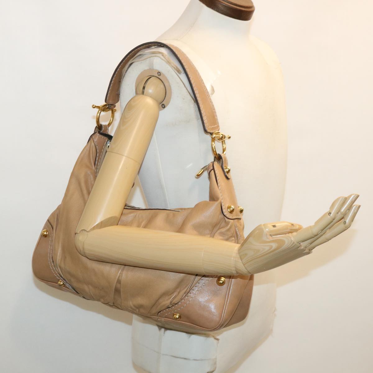 GUCCI Shoulder Bag Leather Beige 211966 Auth ar8735