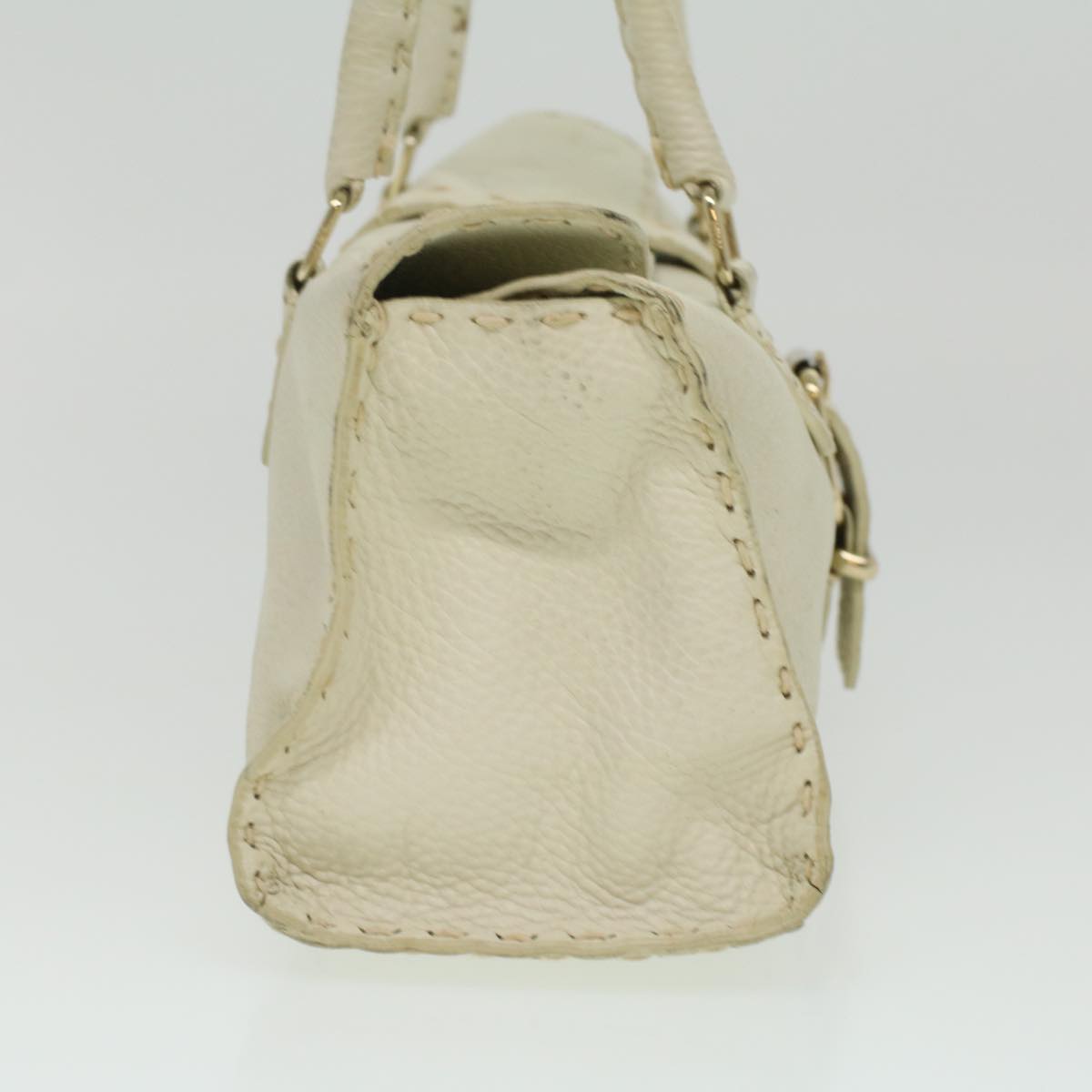 FENDI Celeria Shoulder Bag Leather White Auth ar8736