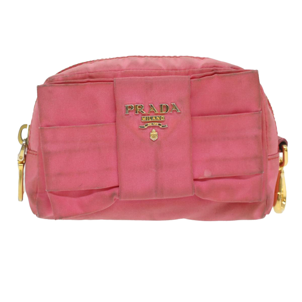 PRADA Pouch Nylon 3Set Beige Black pink Auth ar8800