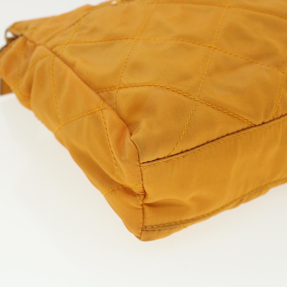 PRADA Quilted Chain Shoulder Bag Nylon Orange Auth ar8853