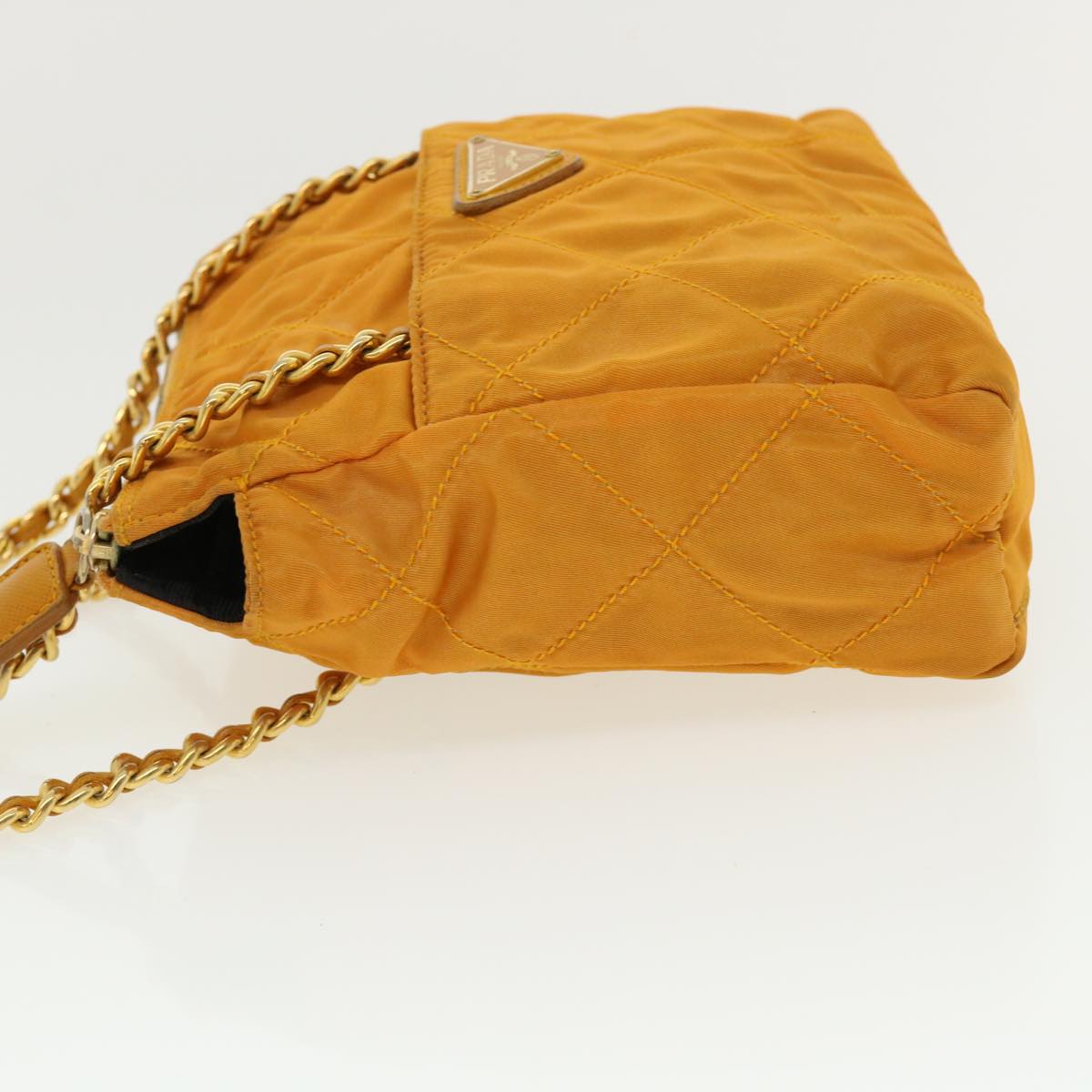 PRADA Quilted Chain Shoulder Bag Nylon Orange Auth ar8853