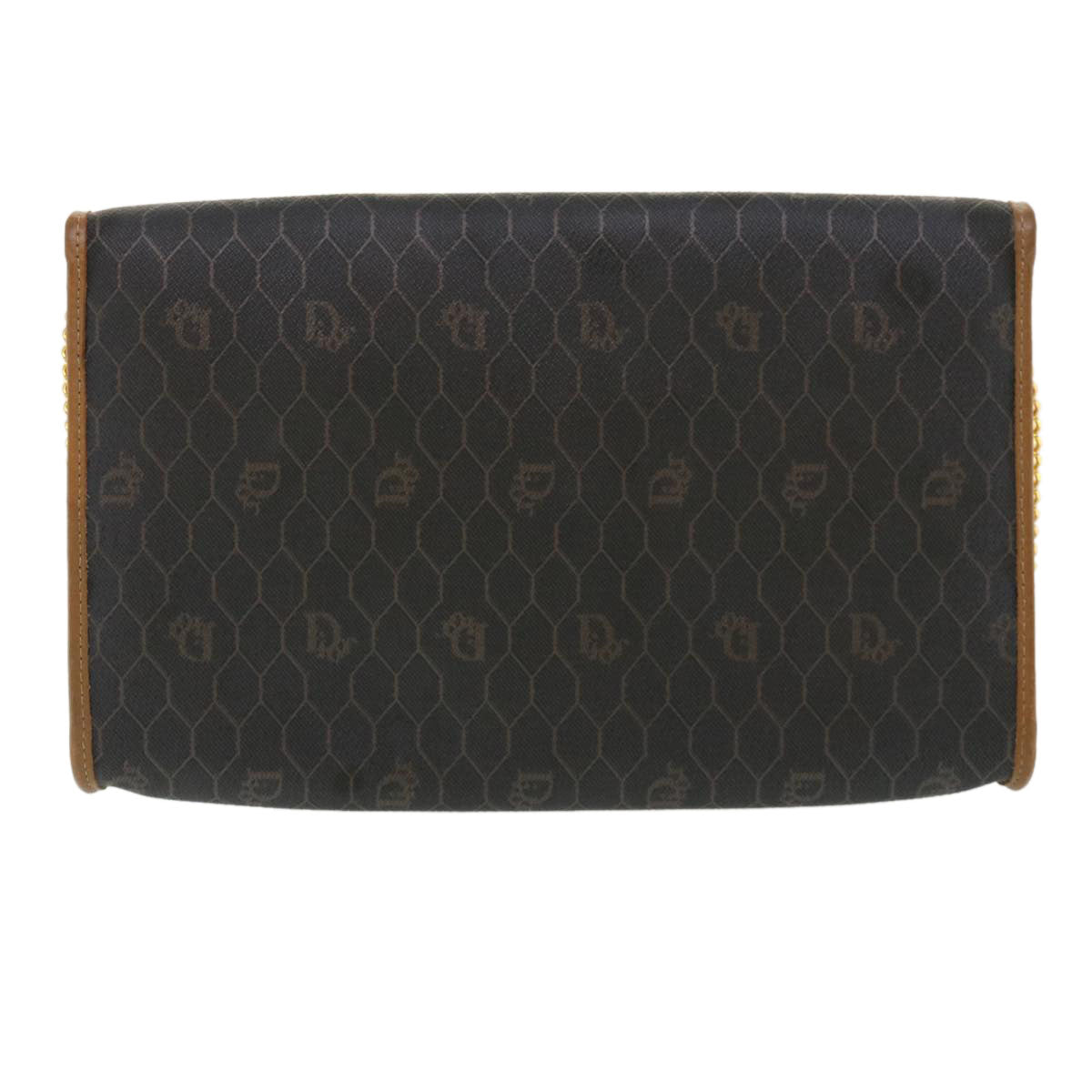 Christian Dior Honeycomb Canvas Chain Shoulder Bag PVC Leather Black Auth ar8856 - 0