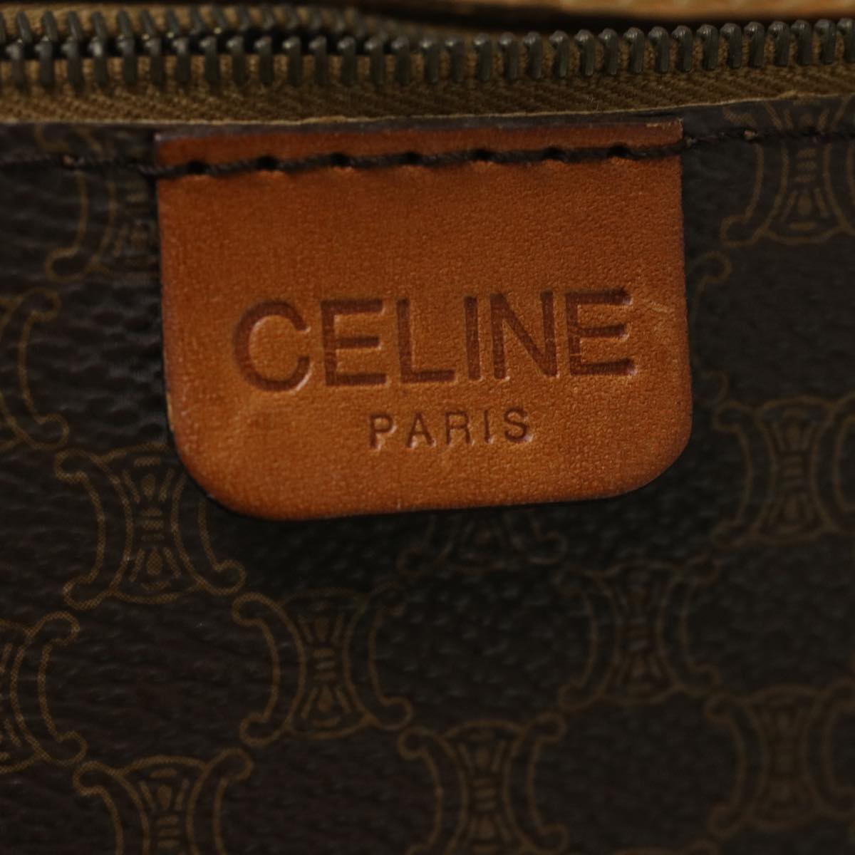 CELINE Macadam Canvas Boston Bag PVC Leather Brown Auth ar8915