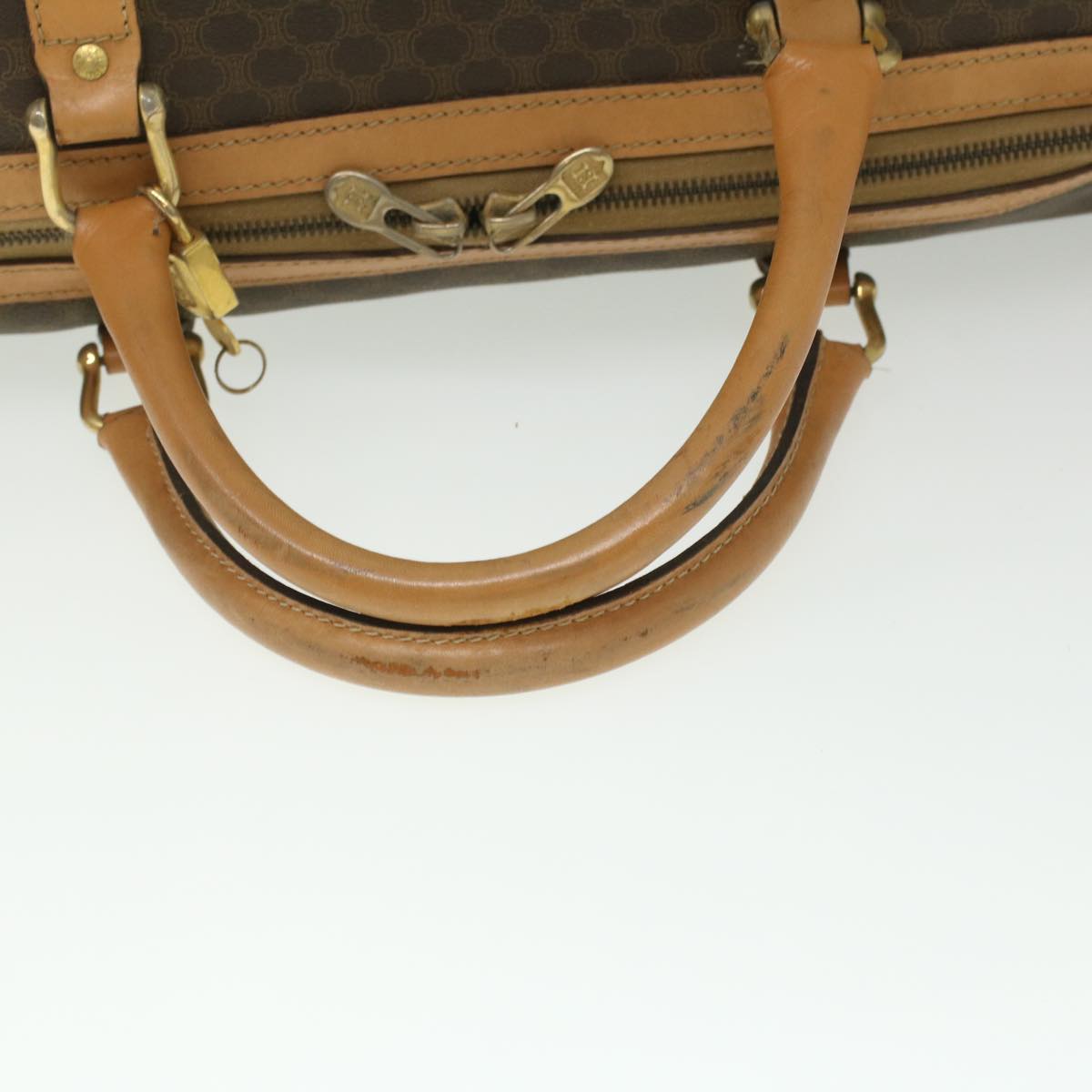 CELINE Macadam Canvas Boston Bag PVC Leather Brown Auth ar8915