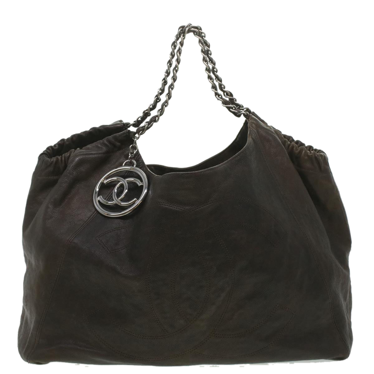 CHANEL Chain Shoulder Bag Caviar Skin Brown CC Auth ar8945