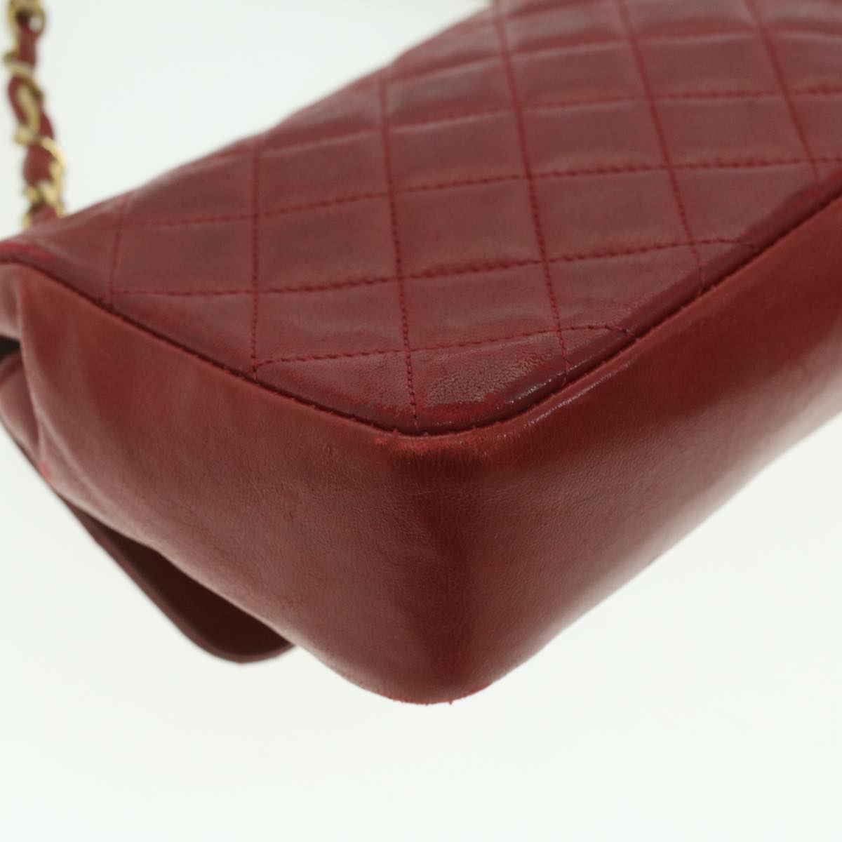 CHANEL Matelasse Chain Shoulder Bag Lamb Skin Red CC Auth ar8984
