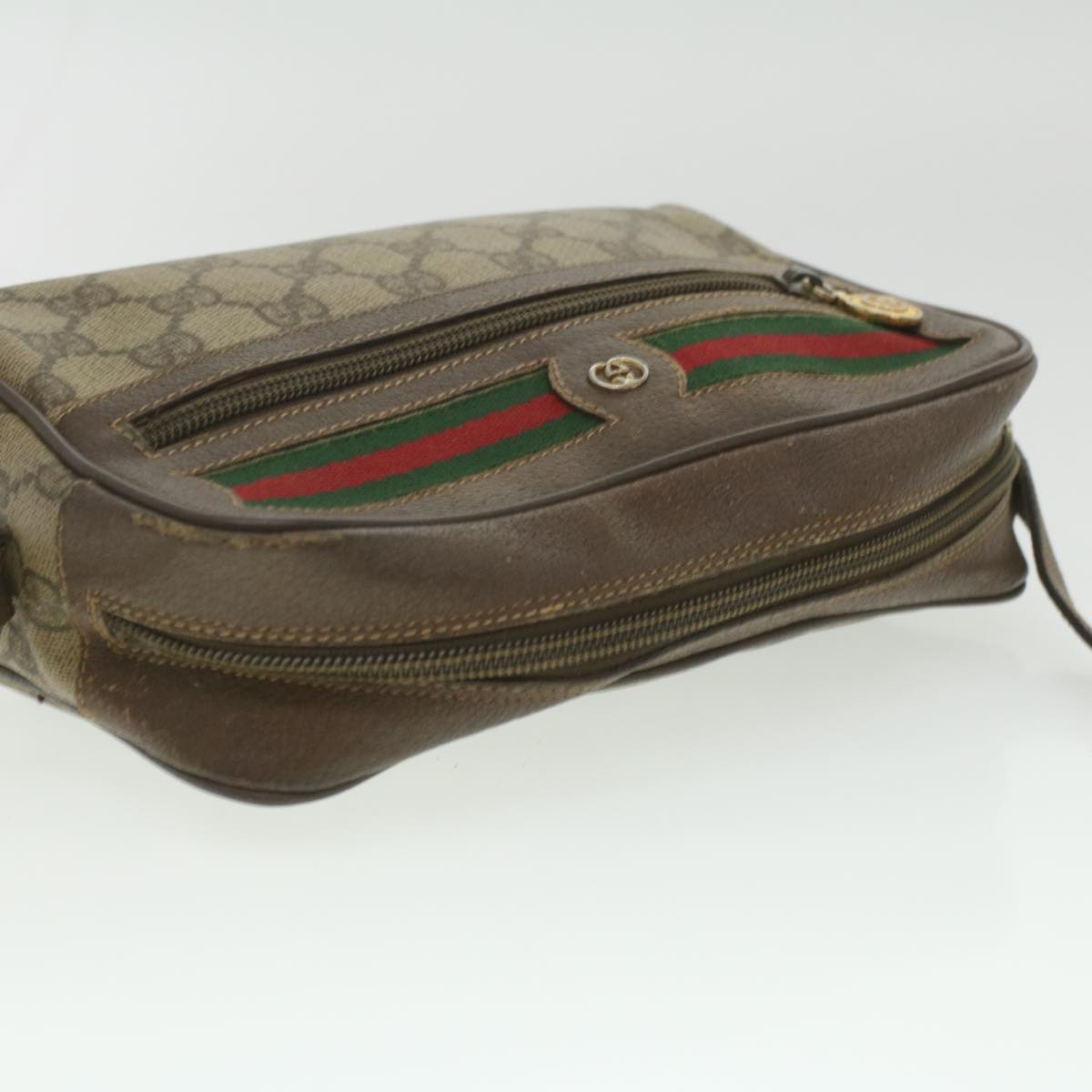 GUCCI GG Canvas Web Sherry Line Shoulder Bag Beige Red Green Auth ar8987