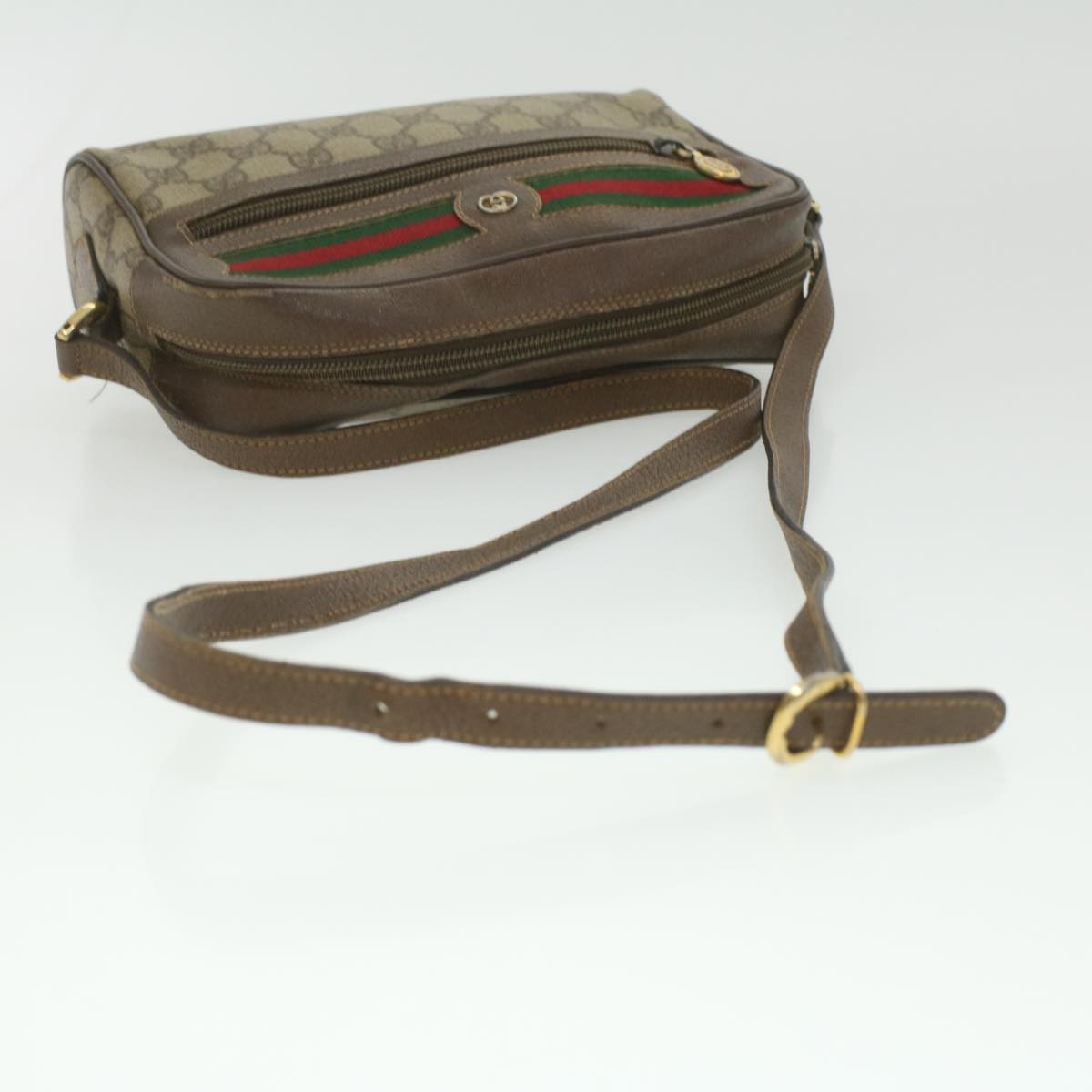 GUCCI GG Canvas Web Sherry Line Shoulder Bag Beige Red Green Auth ar8987