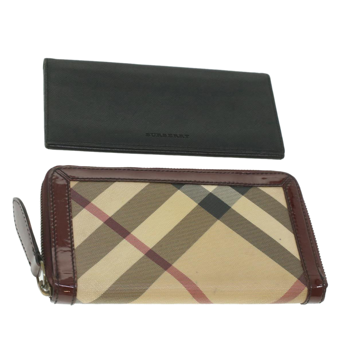 BURBERRY Wallet Leather 2Set Black Beige Auth ar8997