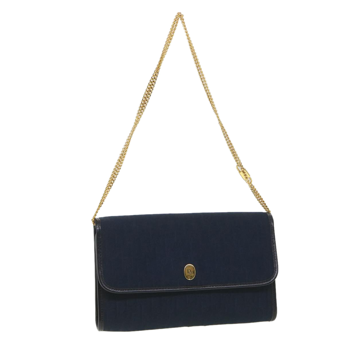 Christian Dior Trotter Canvas Chain Shoulder Bag Navy Auth ar9086