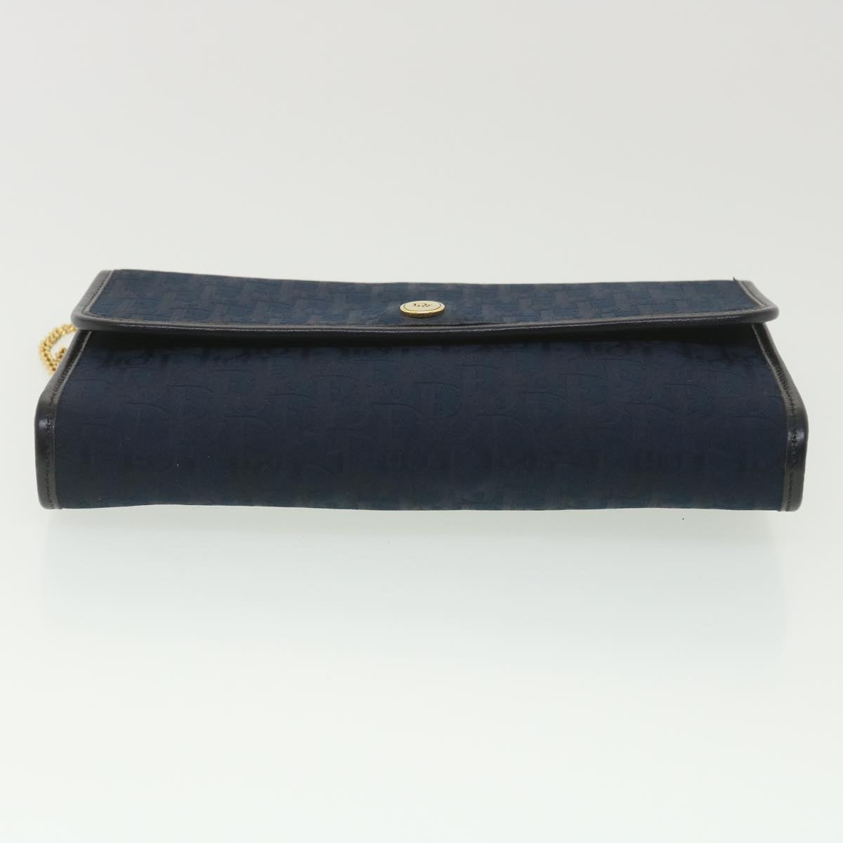 Christian Dior Trotter Canvas Chain Shoulder Bag Navy Auth ar9086