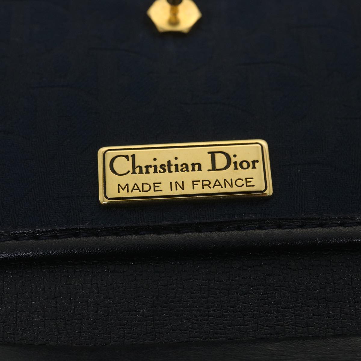 Christian Dior Trotter Canvas Chain Shoulder Bag Navy Auth ar9086