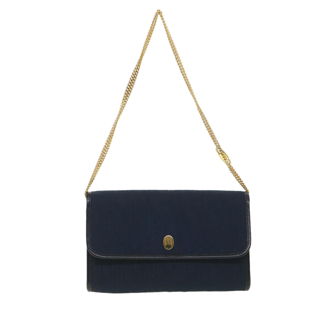 Christian Dior Trotter Canvas Chain Shoulder Bag Navy Auth ar9086