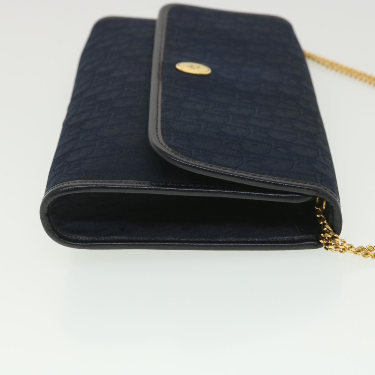 Christian Dior Trotter Canvas Chain Shoulder Bag Navy Auth ar9086