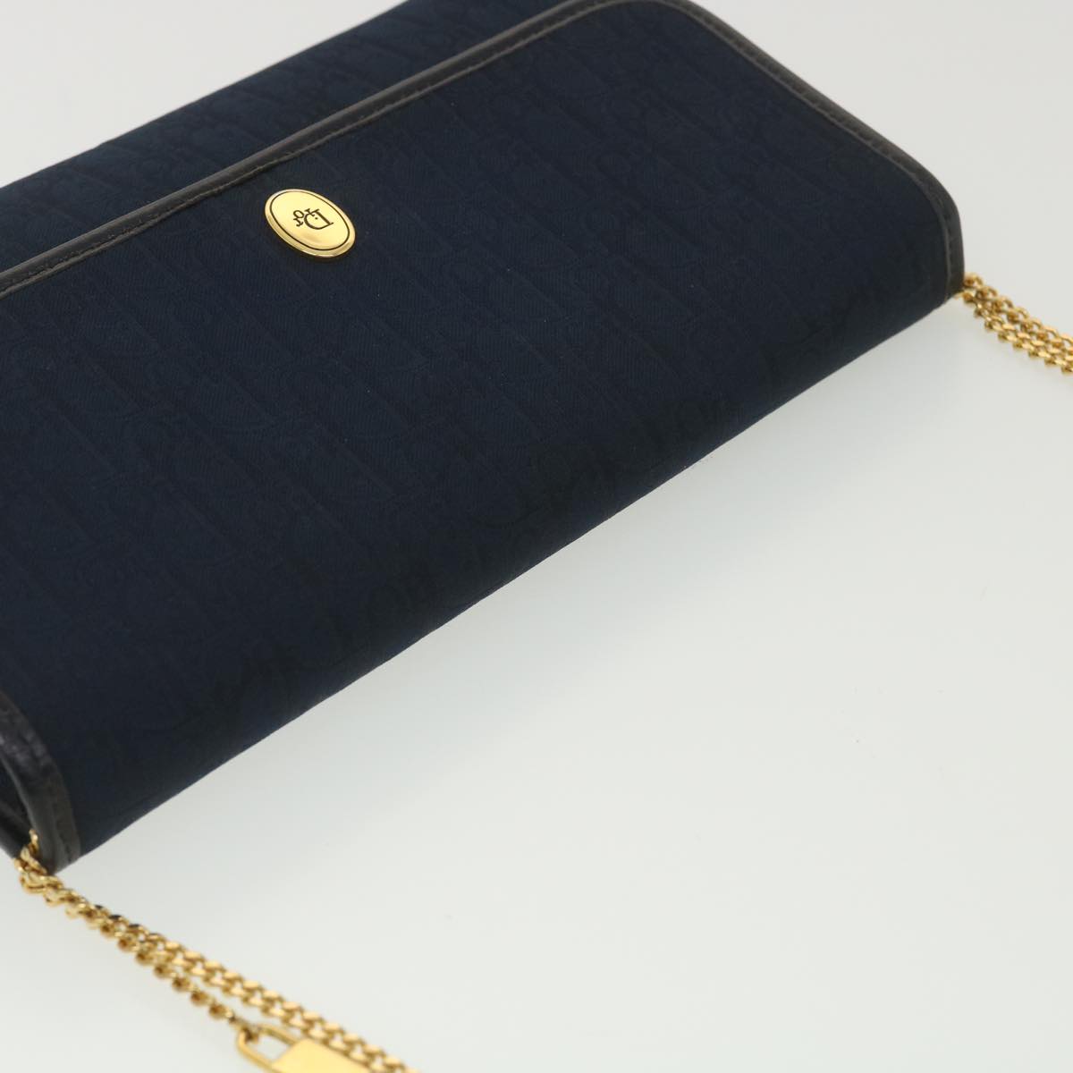 Christian Dior Trotter Canvas Chain Shoulder Bag Navy Auth ar9086