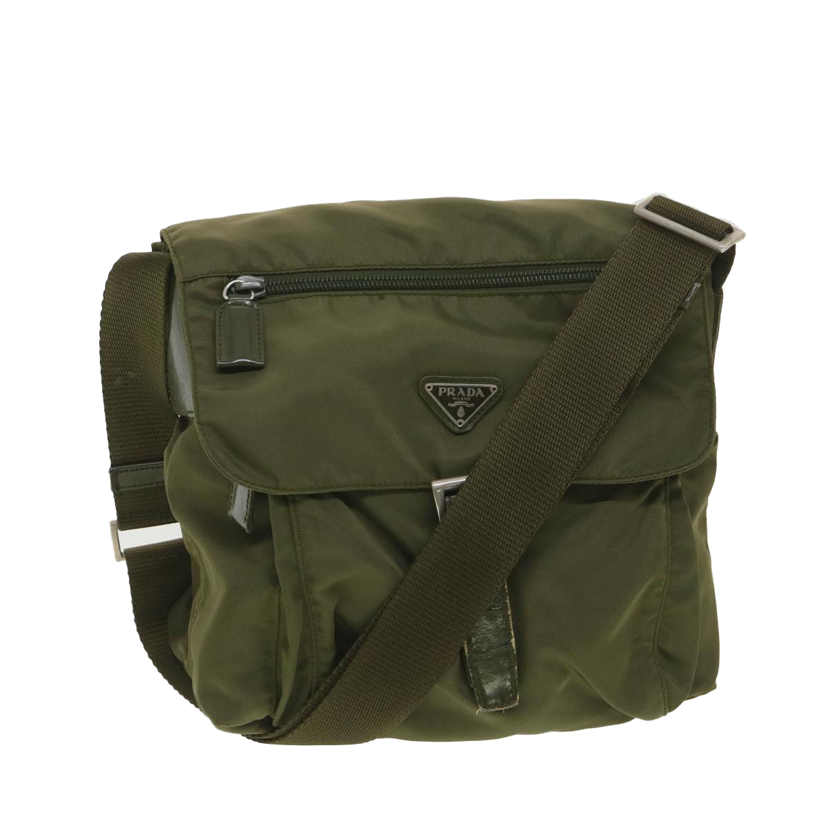 PRADA Shoulder Bag Nylon Khaki Auth ar9087