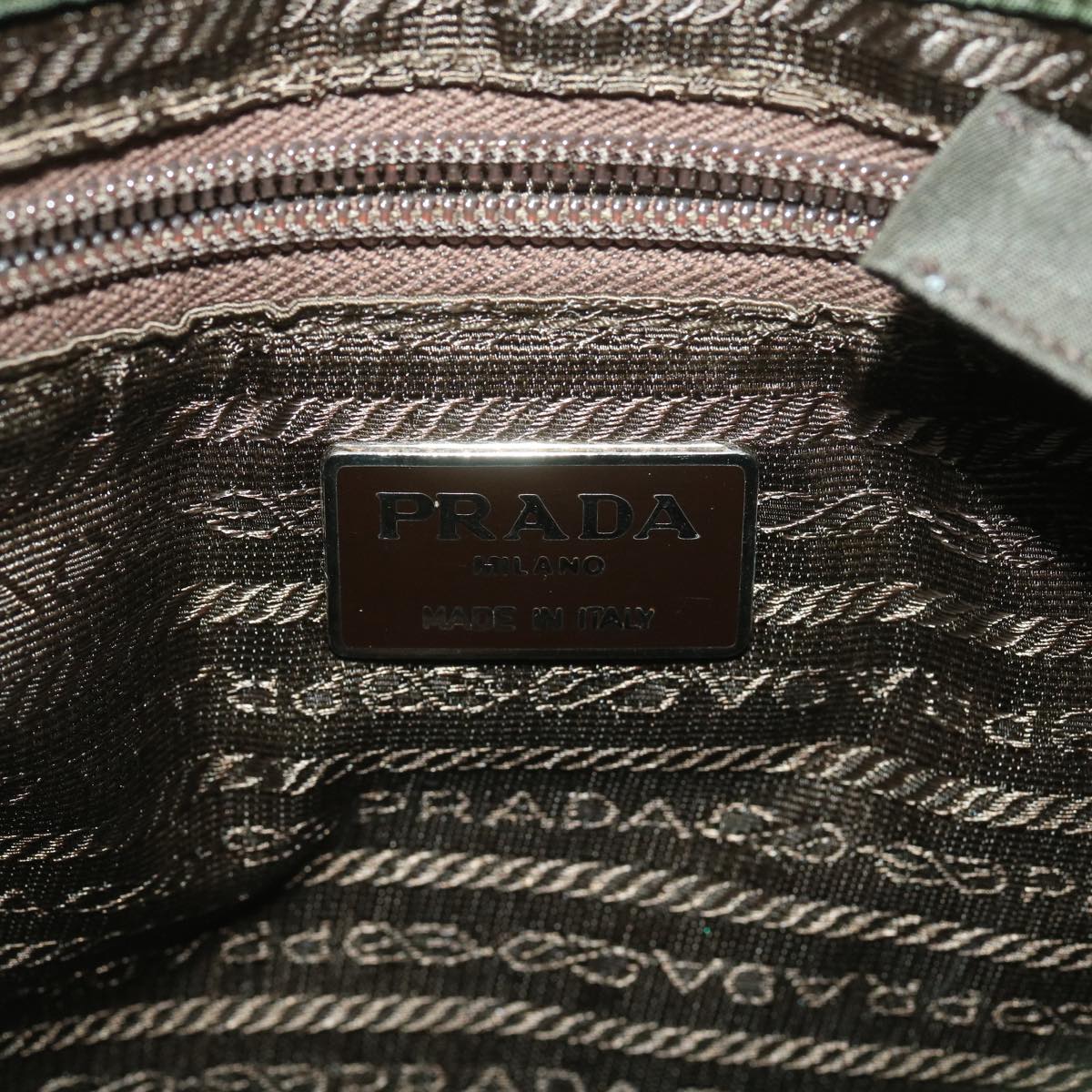 PRADA Chain Shoulder Bag Nylon Khaki Auth ar9117