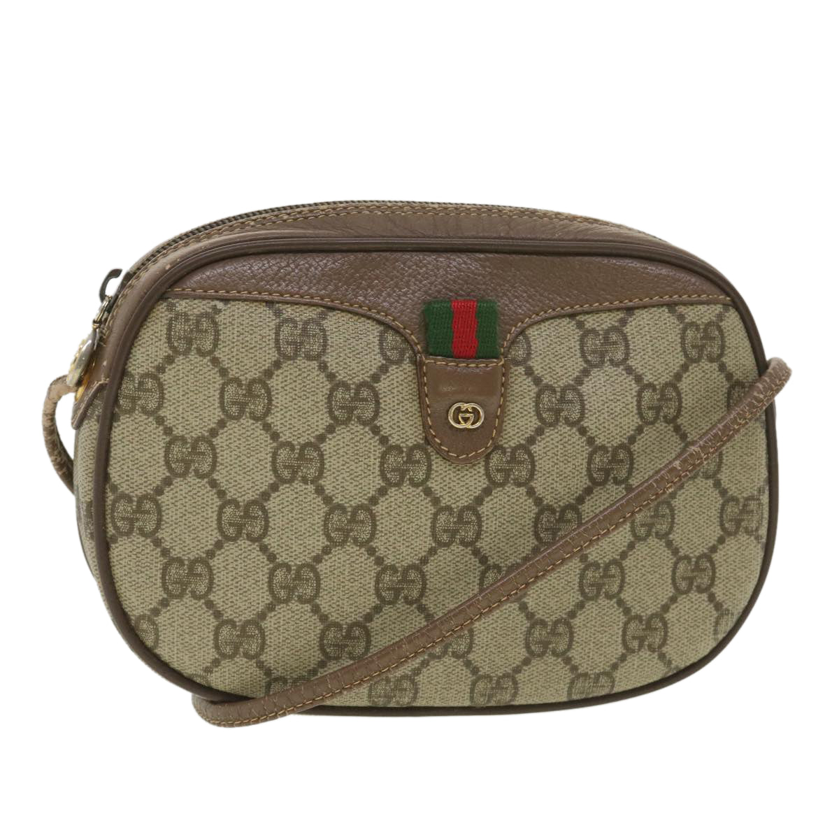 GUCCI GG Canvas Web Sherry Line Shoulder Bag Beige Red 007.754.6112 Auth ar9145