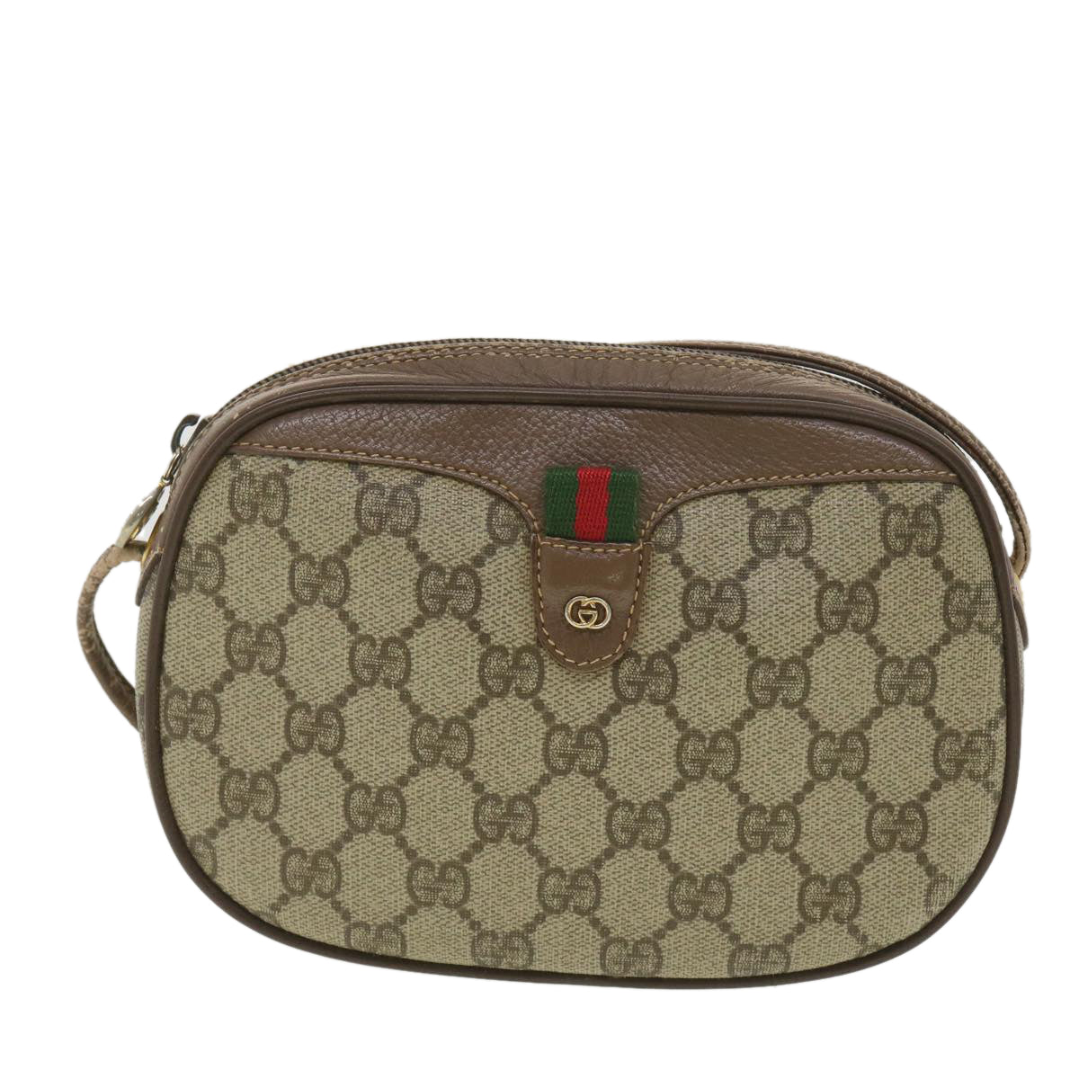 GUCCI GG Canvas Web Sherry Line Shoulder Bag Beige Red 007.754.6112 Auth ar9145