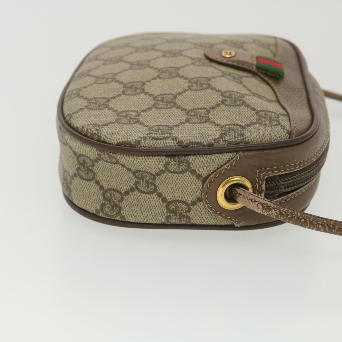 GUCCI GG Canvas Web Sherry Line Shoulder Bag Beige Red 007.754.6112 Auth ar9145