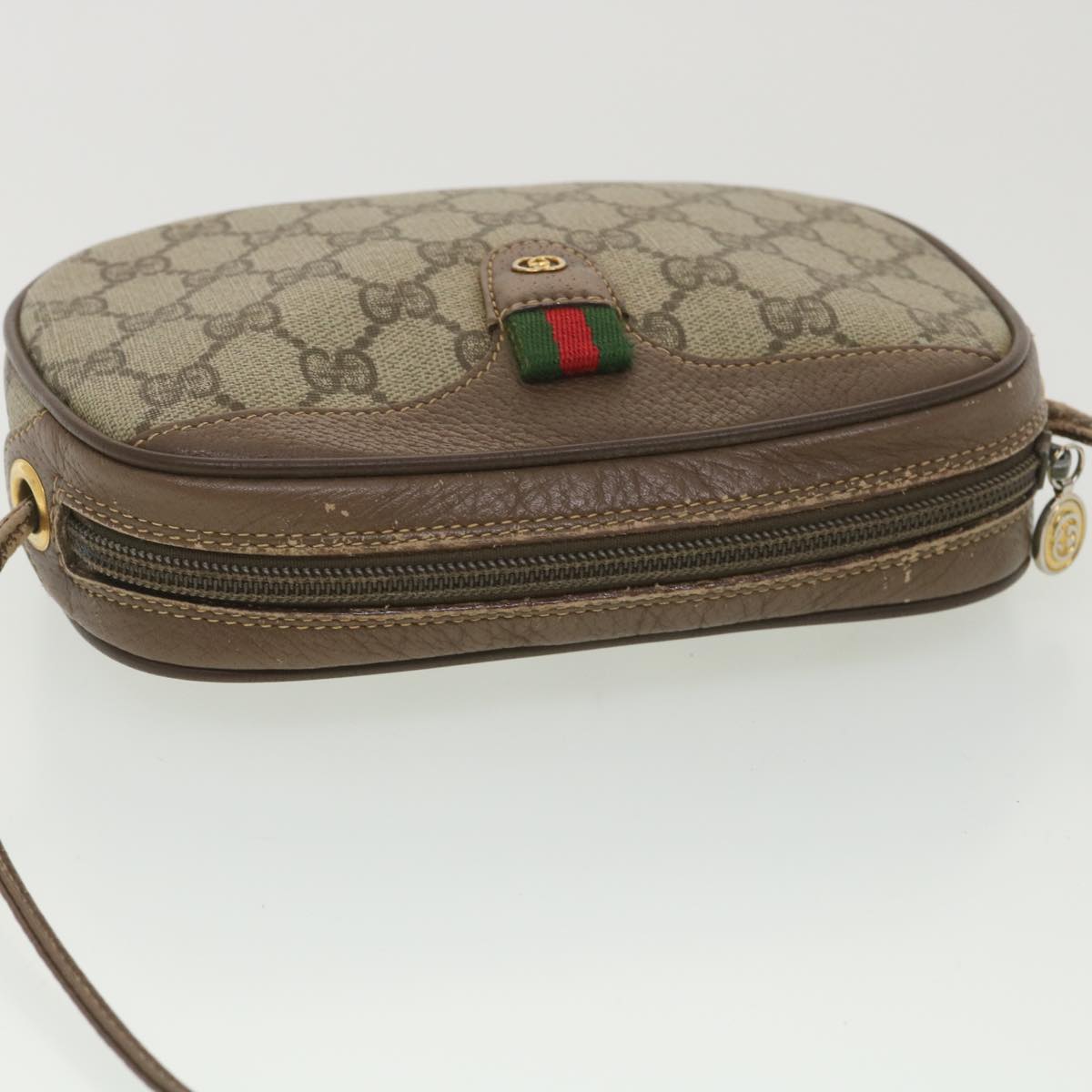 GUCCI GG Canvas Web Sherry Line Shoulder Bag Beige Red 007.754.6112 Auth ar9145