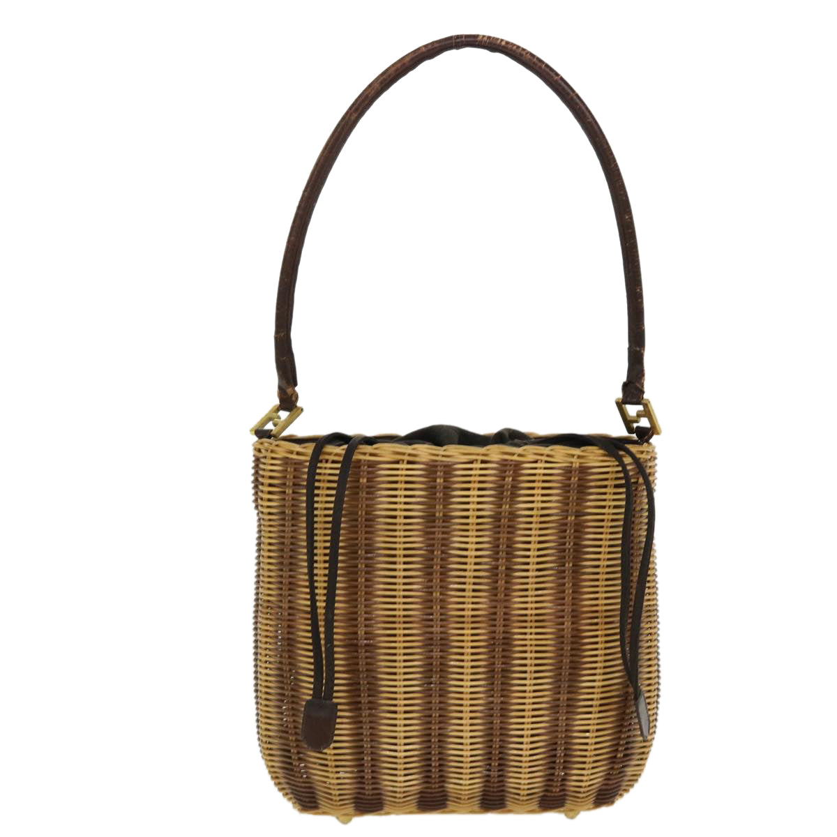 FENDI Basket Shoulder Bag Wood Brown Auth ar9157
