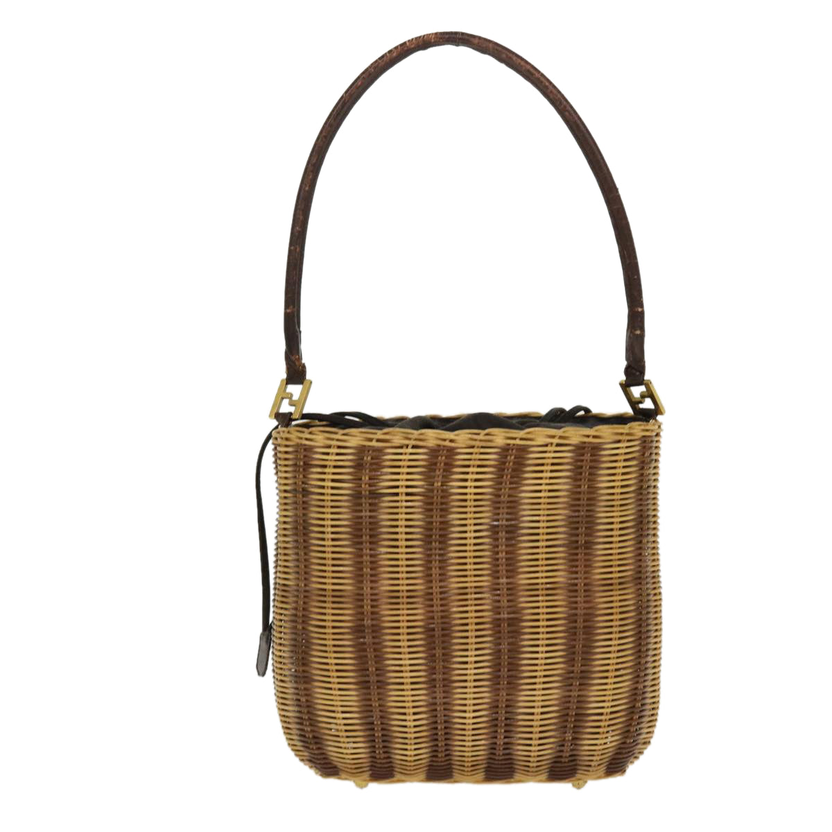 FENDI Basket Shoulder Bag Wood Brown Auth ar9157