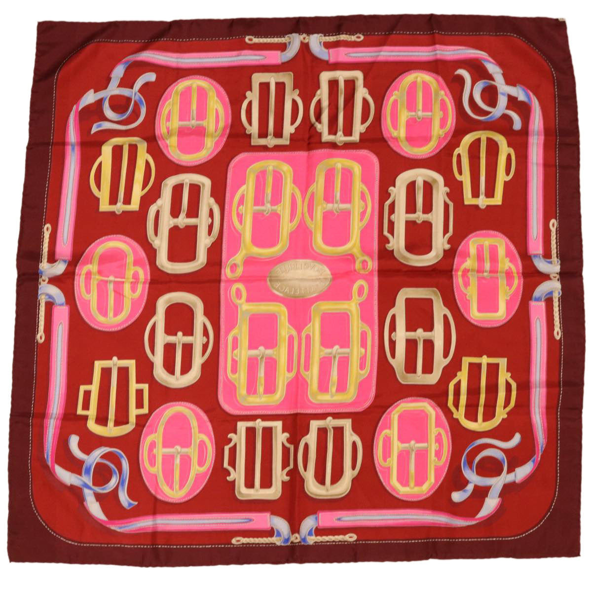 HERMES Carre 90 Scarf ”BOVCLERIE DATTELAGE"" Silk Pink Auth ar9197