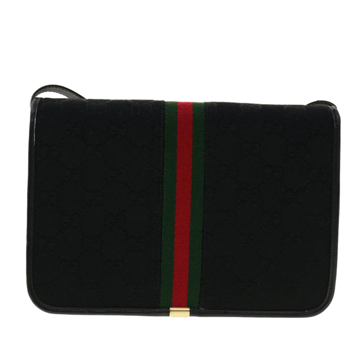 GUCCI GG Canvas Web Sherry Line Shoulder Bag Black Red Green Auth ar9276 - 0