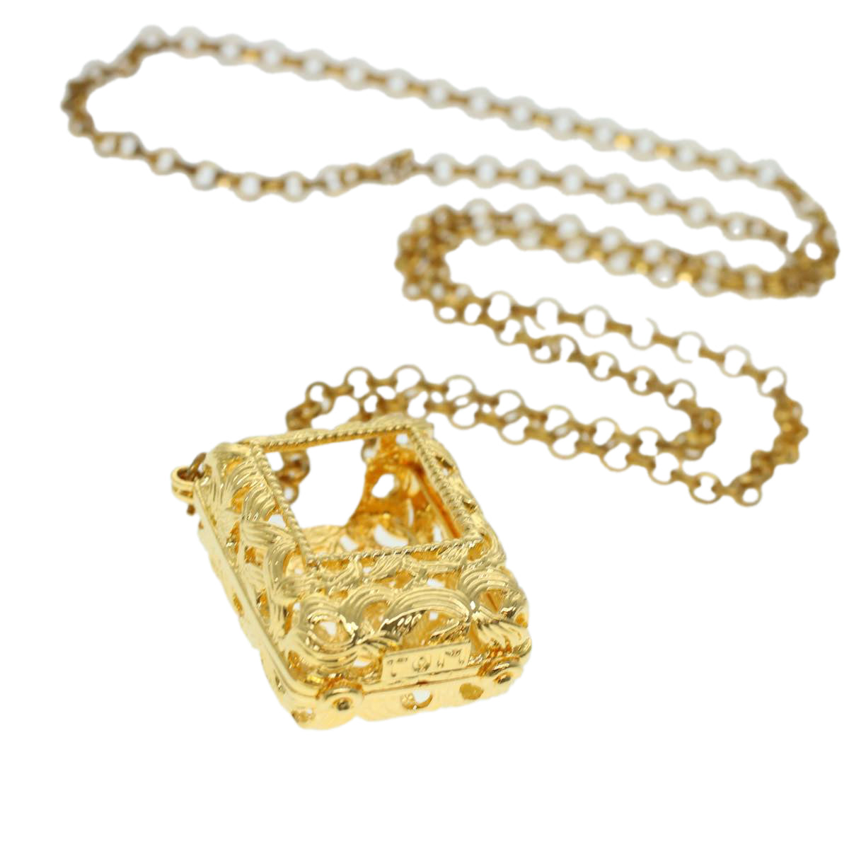 CHANEL Perfume N°19 Necklace Metal Gold Tone Black CC Auth ar9340B