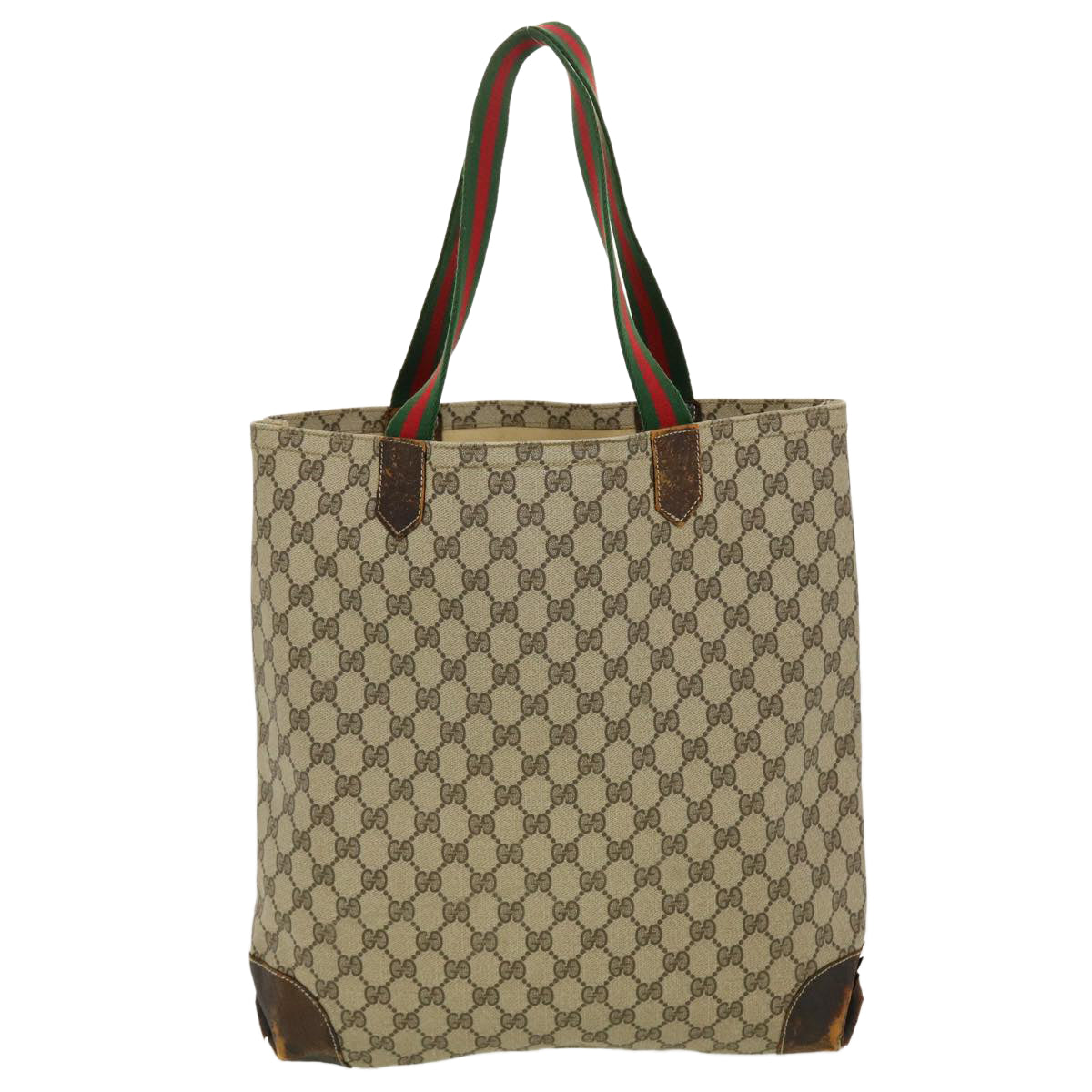 GUCCI GG Canvas Web Sherry Line Tote Bag Beige Red Green Auth ar9393 - 0