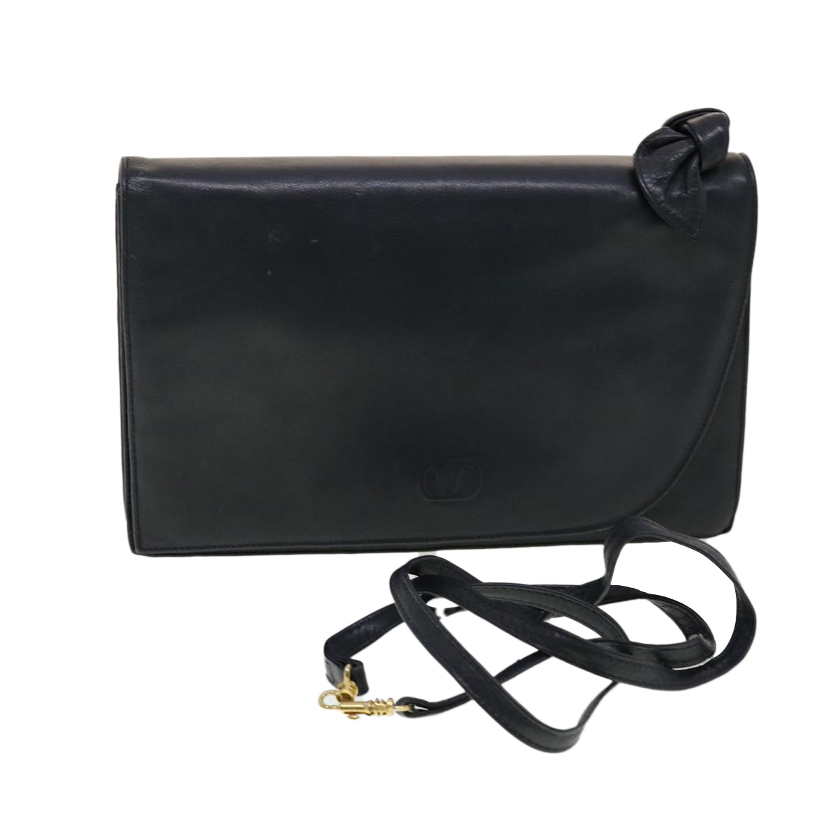 VALENTINO Clutch Shoulder Bag Leather 2Set Navy Black Auth ar9401 - 0