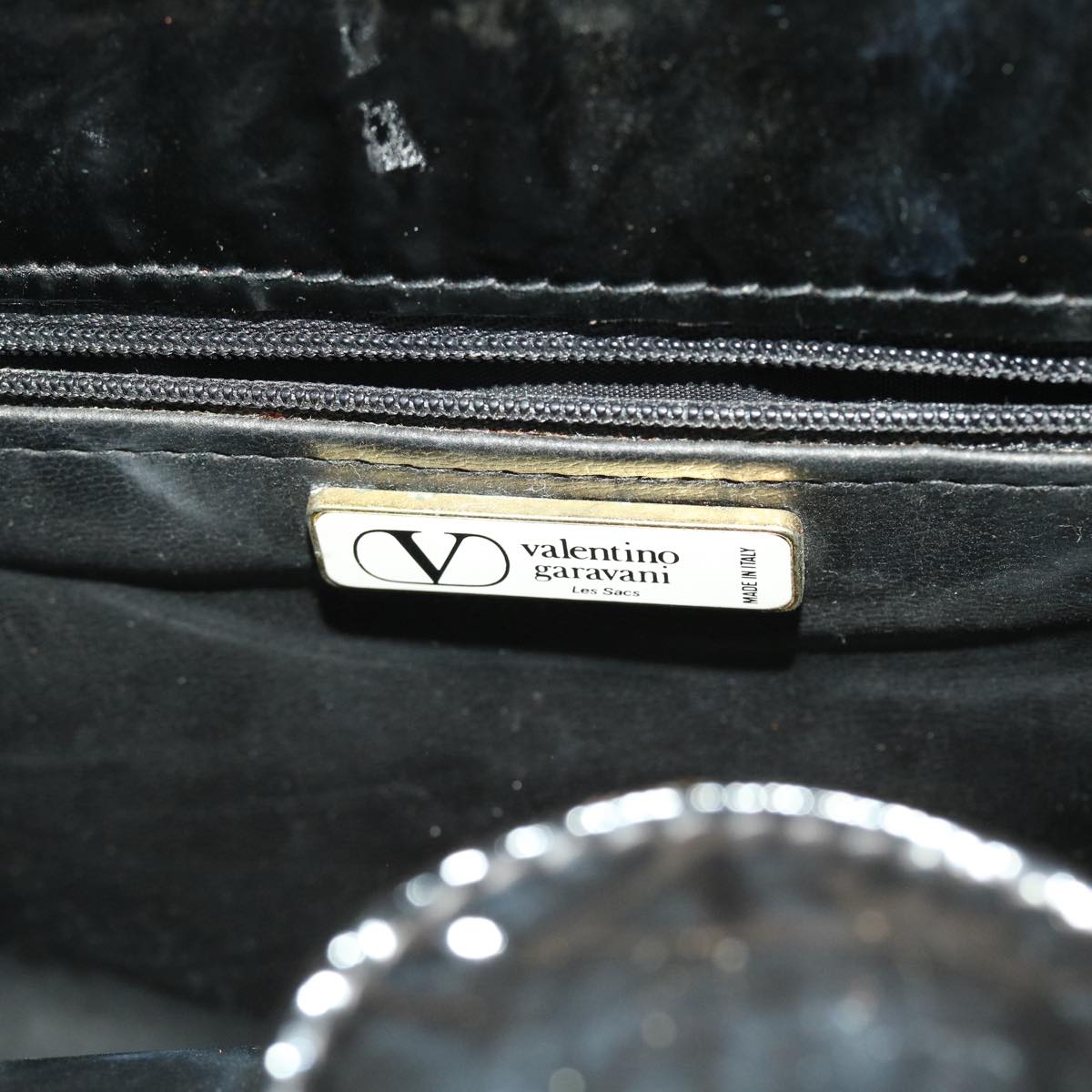 VALENTINO Clutch Shoulder Bag Leather 2Set Navy Black Auth ar9401