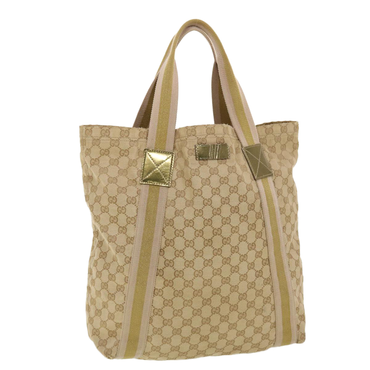 GUCCI GG Canvas Sherry Line Tote Bag Beige Green Pink 189669 Auth ar9408