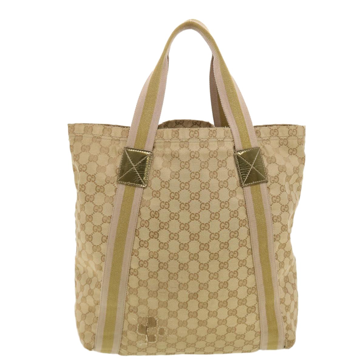 GUCCI GG Canvas Sherry Line Tote Bag Beige Green Pink 189669 Auth ar9408 - 0