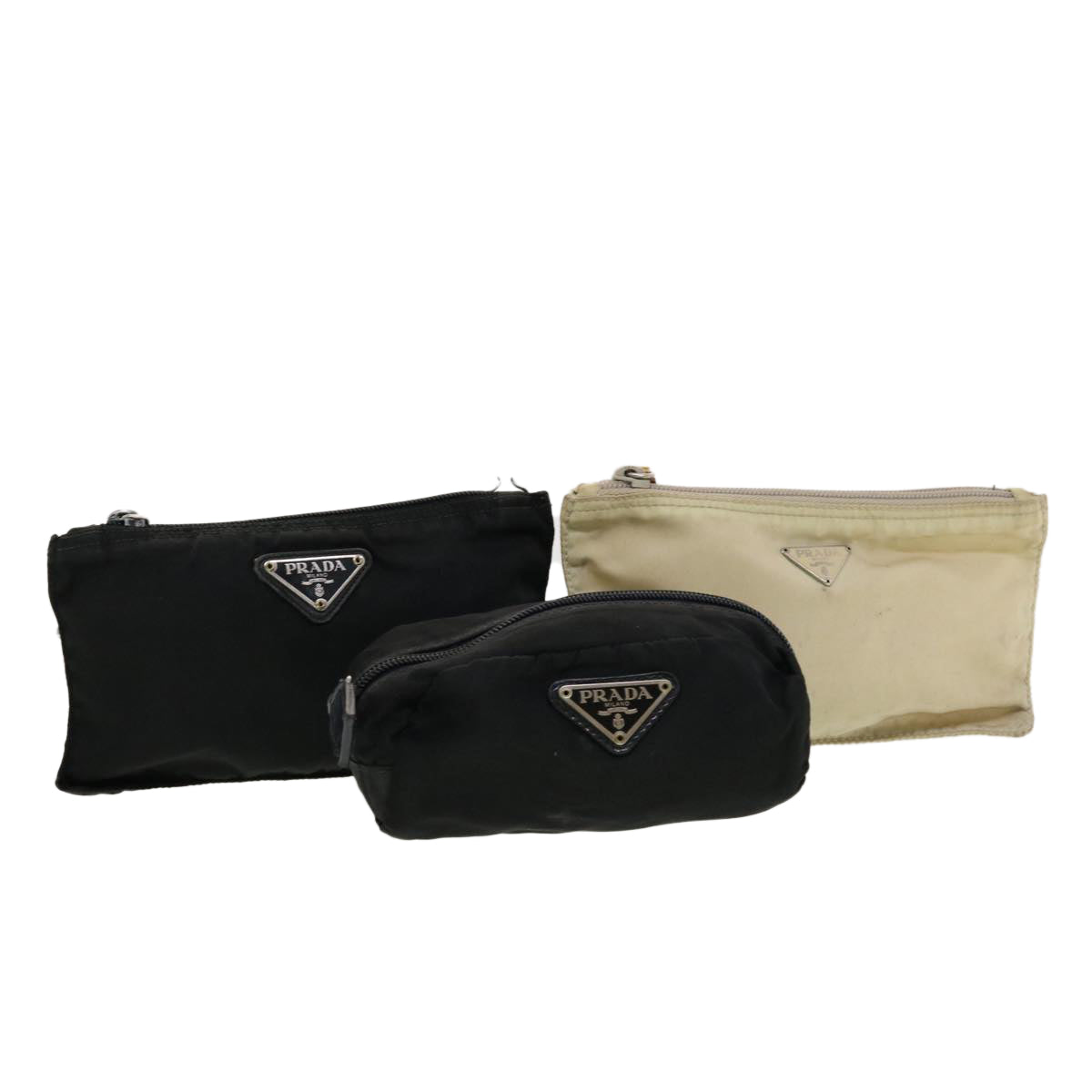 PRADA Pouch Nylon 3Set Black Beige Auth ar9411