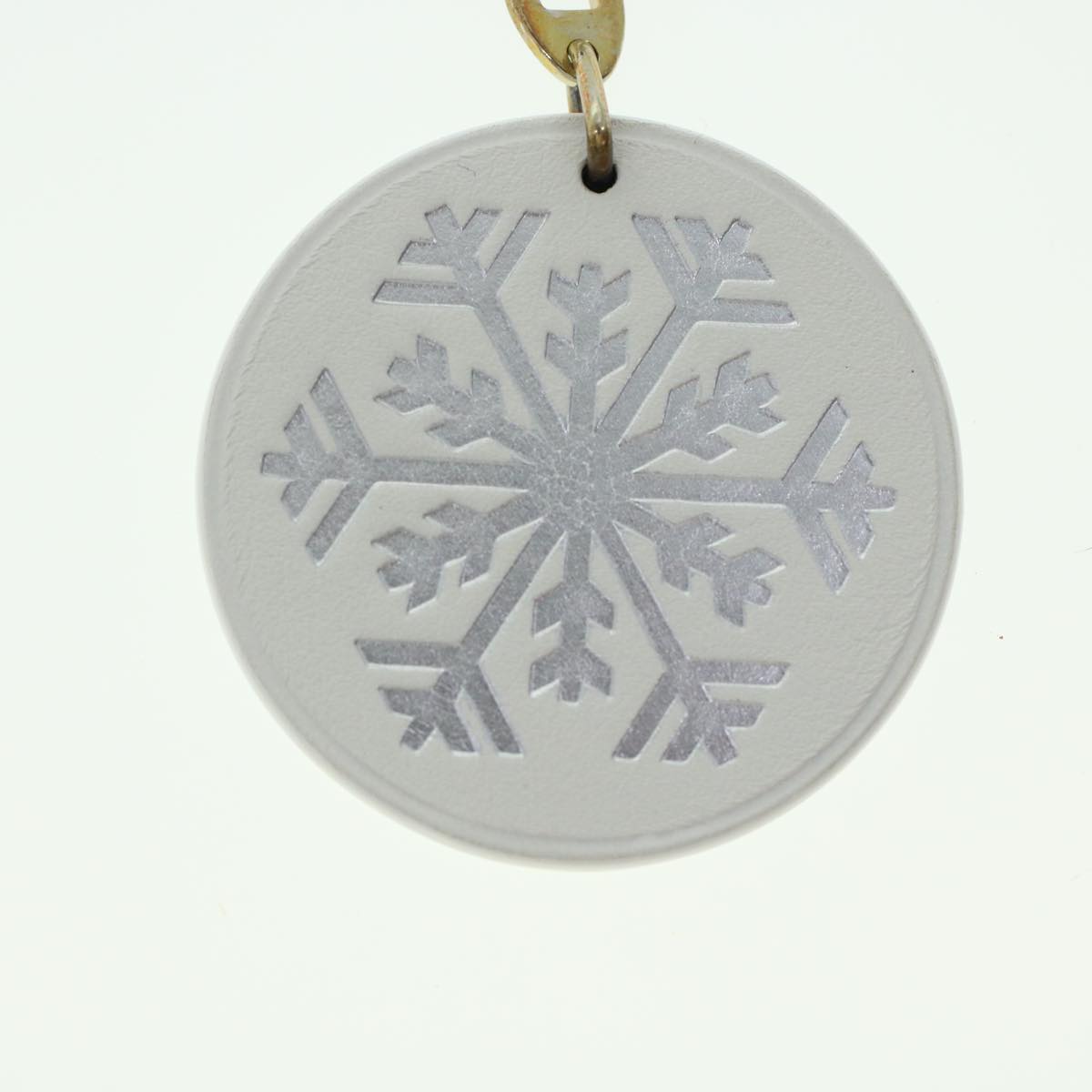 HERMES Crystal of Snow Charm Leather White Silver Gold Auth ar9453B