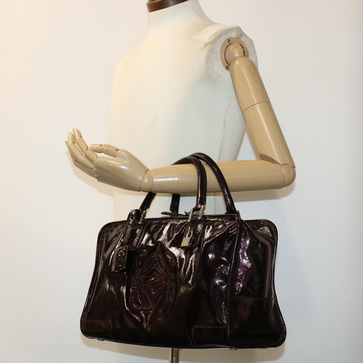 LOEWE Hand Bag Patent Leather Wine Red Auth ar9455