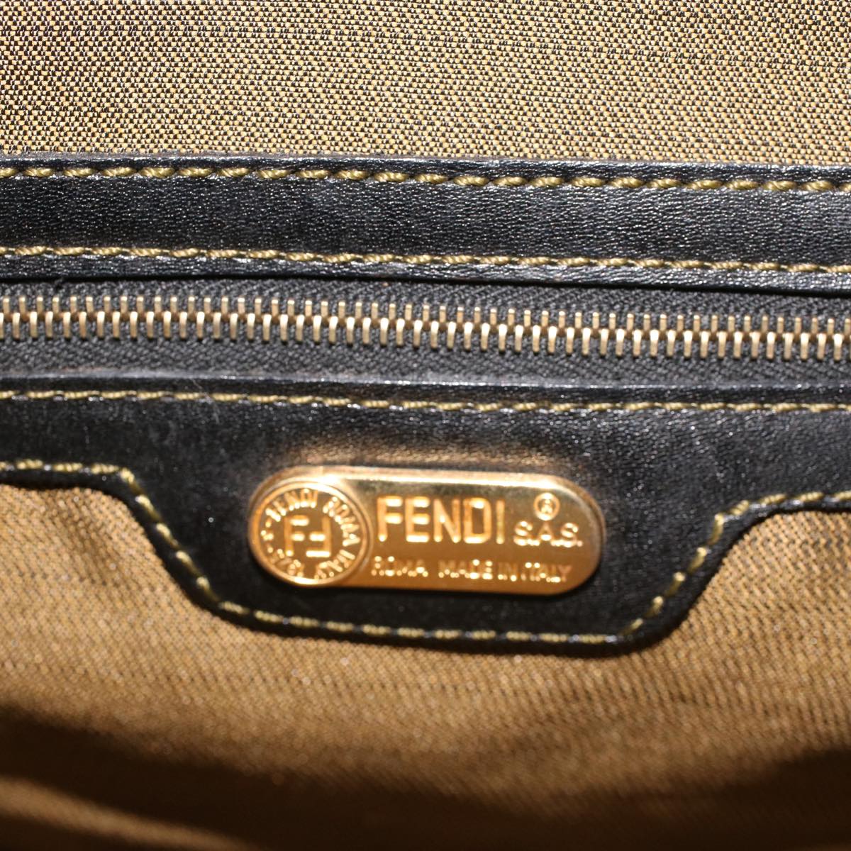 FENDI Zucca Canvas Hand Bag Nylon Brown Black Auth ar9472