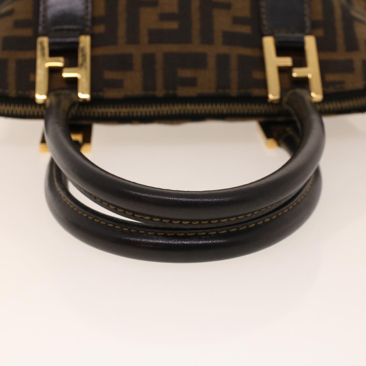 FENDI Zucca Canvas Hand Bag Nylon Brown Black Auth ar9472