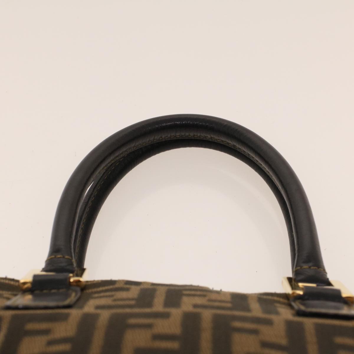 FENDI Zucca Canvas Hand Bag Nylon Brown Black Auth ar9472