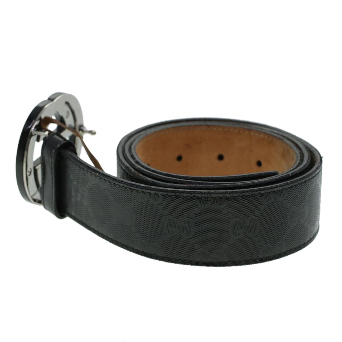 GUCCI GG Canvas Interlocking Belt Leather Canvas 43.3"" Black Auth ar9475