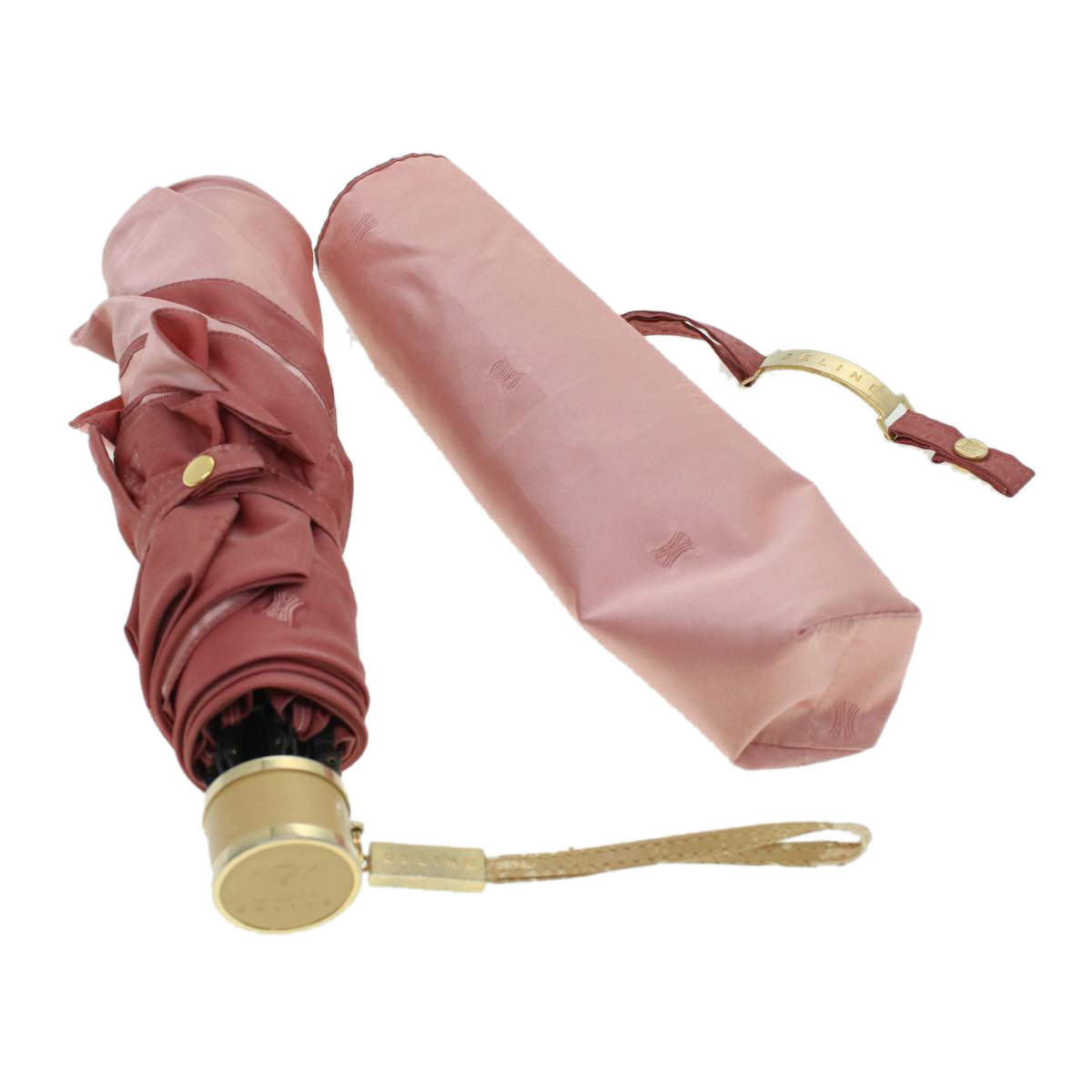 CELINE Macadam Canvas Folding Umbrella Nylon Pink Auth ar9495