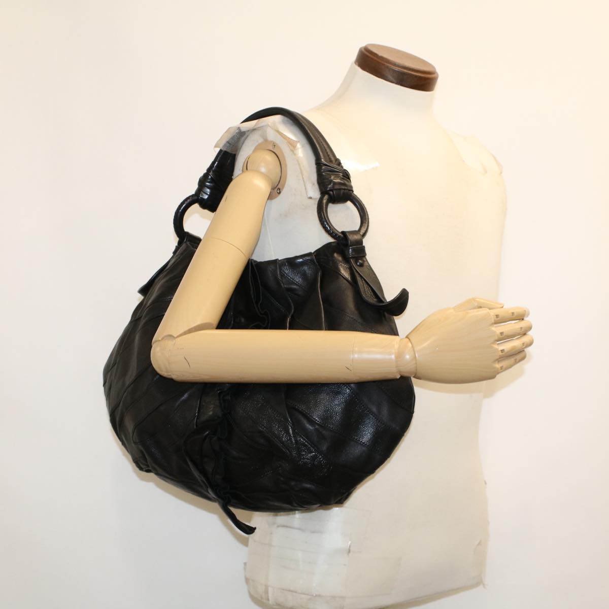 PRADA Shoulder Bag Leather Black Auth ar9500